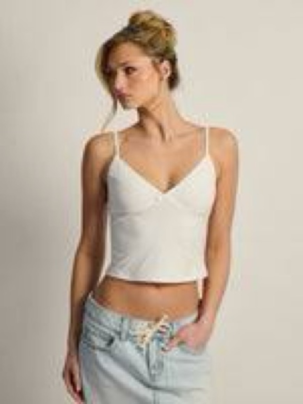 Sienna Sky White V-Neck Spaghetti Strap Crop Camisole